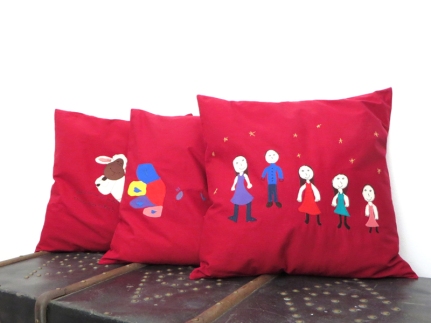 Colorfull costume made square pillows children's drawing, unique wine red throw pillow