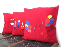 Colorfull Custom made square pillows children's drawing, unique wine red throw pillow